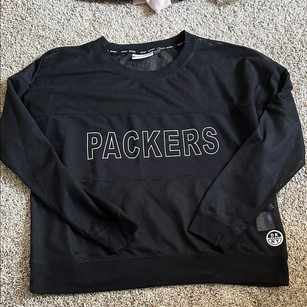 DKNY Black Mesh Packers Top